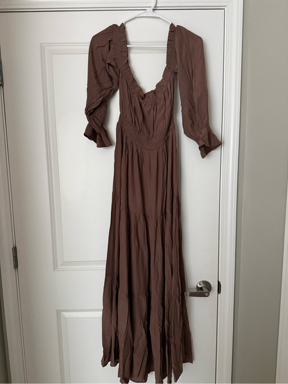 Women's Brown Maxi Dress with Ruched Bodice